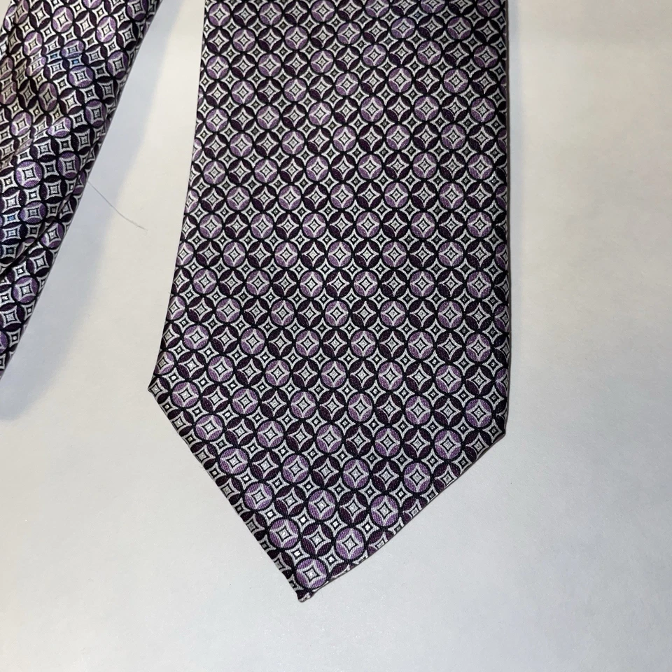 JOHN ASHFORD Hombre Cuello 100% Seda Púrpura, Gris, Blanco y Negro, Preppy, Suave Foto 2 de 4