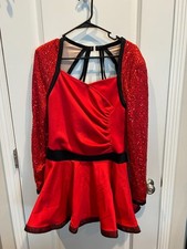 Weissman adult XL dance costume, 2 pc, red/black with sequins and hat, used
