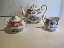 Vintage Royal Albert Bone China Lady Carlyle Tea Set Teapot -Sugar - Creamer