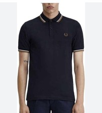 FRED PERRY Men's Twin Tipped Polo Shirt - Night Green / Snow White Size M
