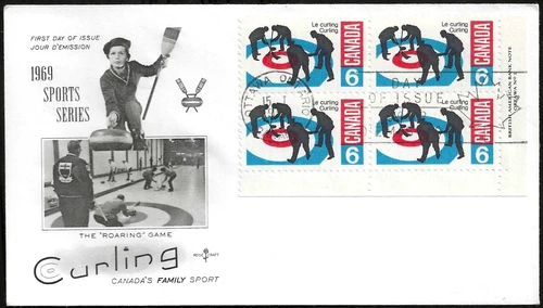 🍁Canada  #490 LRpb     "Curlers On  Rink"  Fine New 1969 First Day Cover