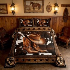 Western Cowboy Comforter Set King Size,Western Texas Star Wooden Plank Rustic Be