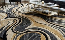 Hand Tufted Luxury Abstract Rug, Black Gold Irregular Wool Area Rug, Modern Rug