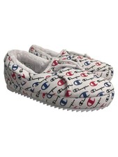 CHAMPION University Script Logo Print Slip-On Slippers in White size 9 wide