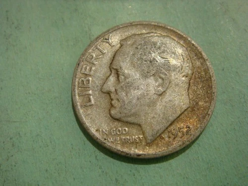 1952 S Roosevelt Silver Dime album filler - actual coin in photo