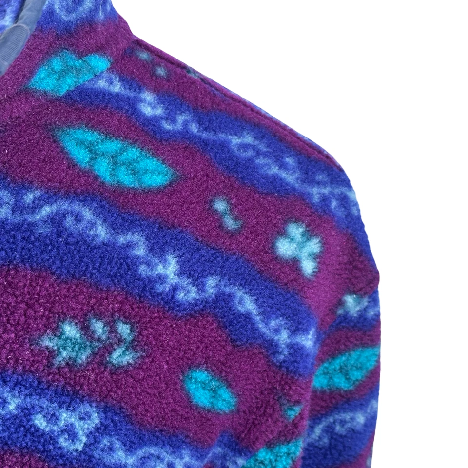 Vintage LL Bean Fleece Aztec 1/4 Snap Pullover Women’s Large Purple Blue USA 90s - Image 3 of 4