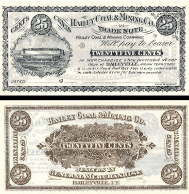 Hailey Coal and Mining Co. 25 Cents - Obsolete Notes - Paper Money - US - Obso