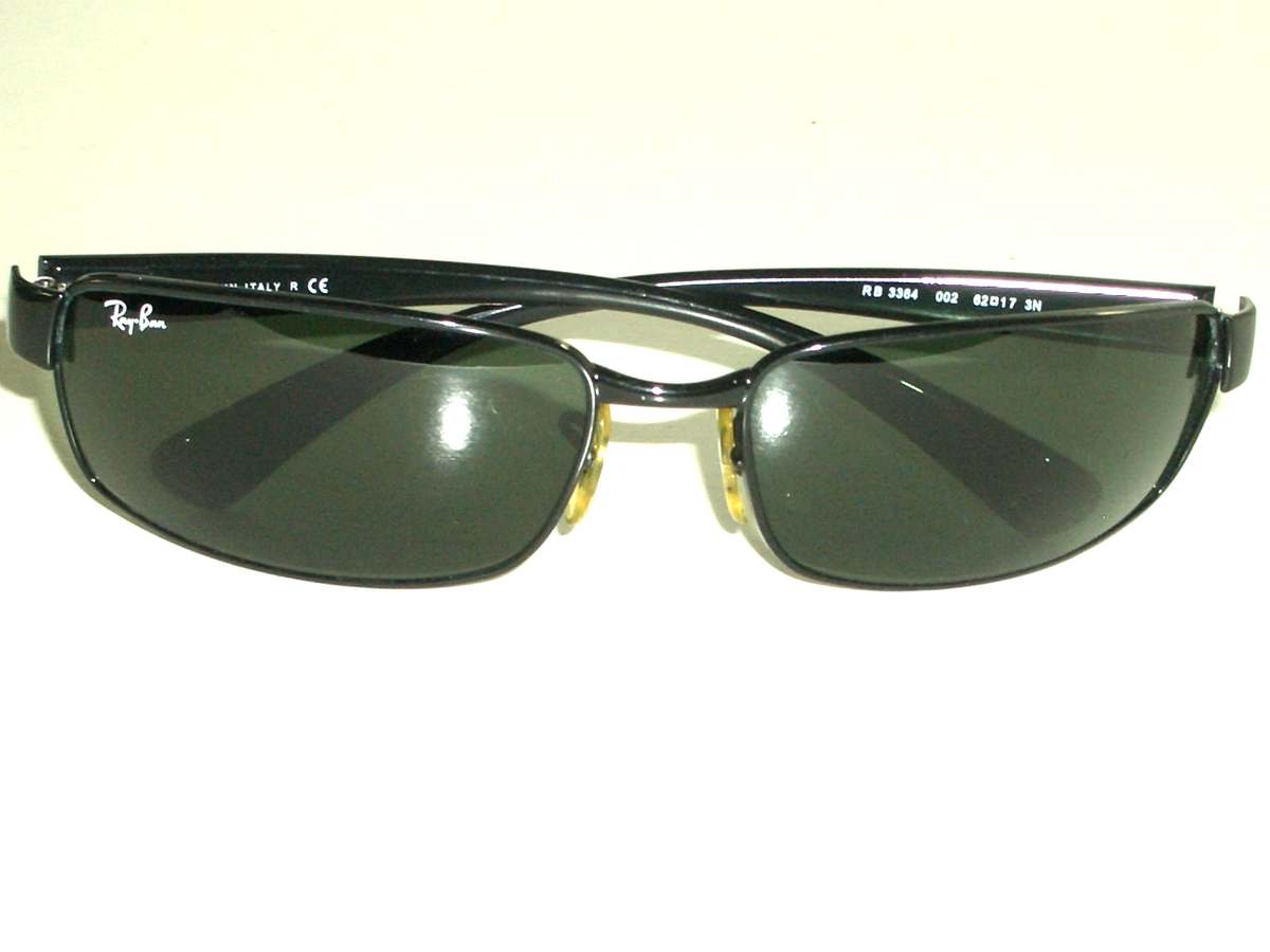 RAY BAN RB3364 002 62[]17 3N SHINY BLACK G15 RECTANGULAR WRAP