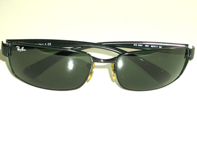 RAY BAN RB3364 002 62[]17 3N SHINY BLACK G15 RECTANGULAR WRAP
