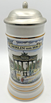 Schedel Bavari German Beer Stein w/ Lid Feat. Brandenburger Gate Berlin um 1830
