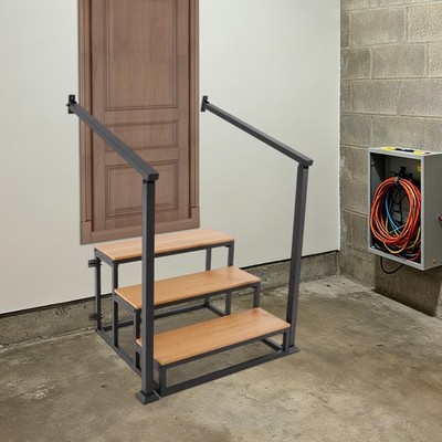 3 Steps Stairs, Stair With Handrail 200kg 80cm Garage Steps Load Capacity