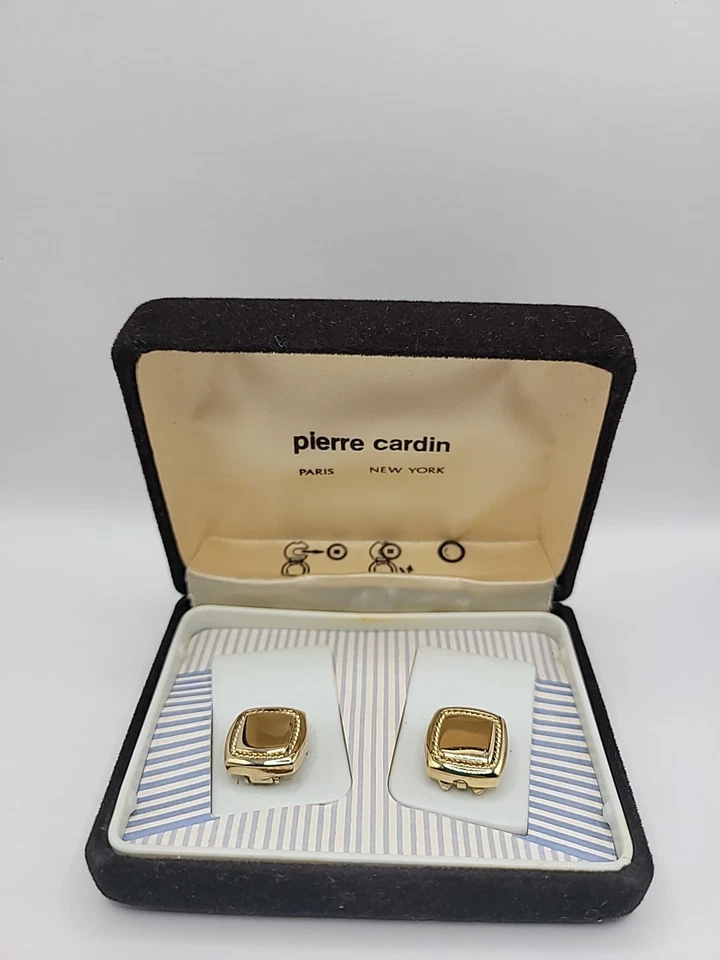 Vintage Pierre Cardin Paris Gold Tone Square Button Covers Original Box - Image 3 of 4
