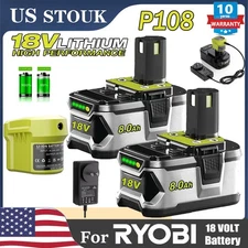1-4X P108 For RYOBI 8.0Ah High Capacity 18 Volt Li-Ion One Plus Battery/Charger
