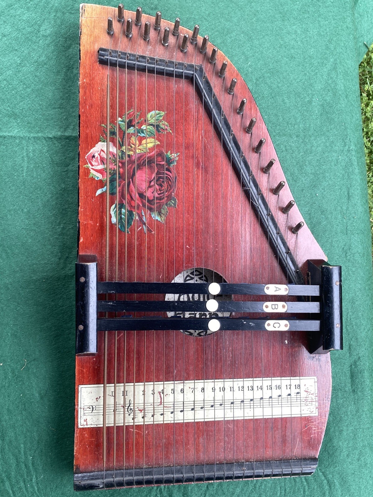 Vintage German Auto Harp Zither String Instrument Floral Design Made in Germany