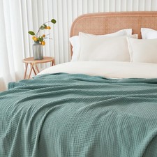 Cotton Muslin King Blanket 4 Layer Ultra Soft Breathable Bedspread Gauze