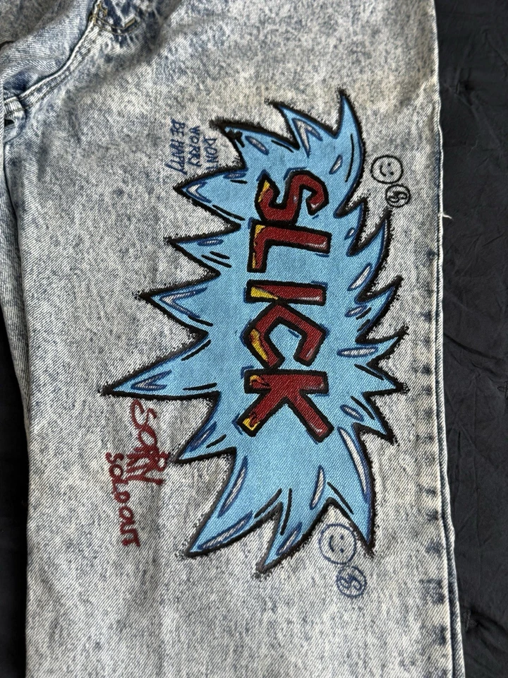 Jeans Vaqueros De Colección Años 80 90 Slick ACID WASH Azul PUNK Rock SKATER STREETWEAR Denim Foto 3 de 4