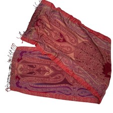 VTG Burgundy Purple Paisley Jacquard Pashmina Styl Shawl Wrap Scarf Fringe 21x80