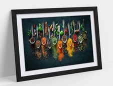 HERBS AND SPICES SPOONS KITCHEN HOME DECOR FRAMED WALL ART POSTER PRINT 4 SIZES