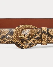 Lauren Ralph Lauren Size Small Leather & Faux Snake Skin Cresent Buckle Belt 32"