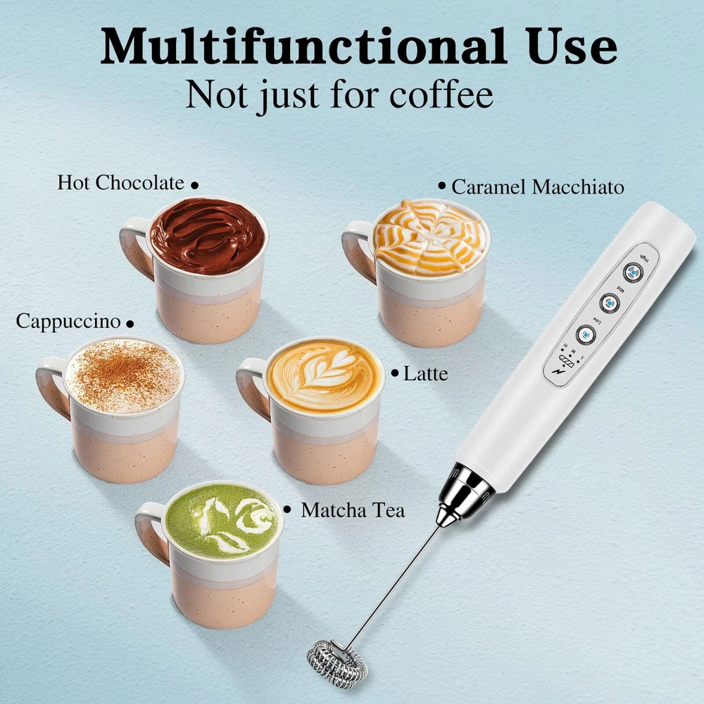Milk Frother Handheld with Stand, Electric Whisk 3 Speed Adjustable, Drink Mi...