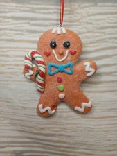 New* Gingerbread Man Clay Glitter CHRISTMAS Tree ORNAMENT Striped Baking Candy