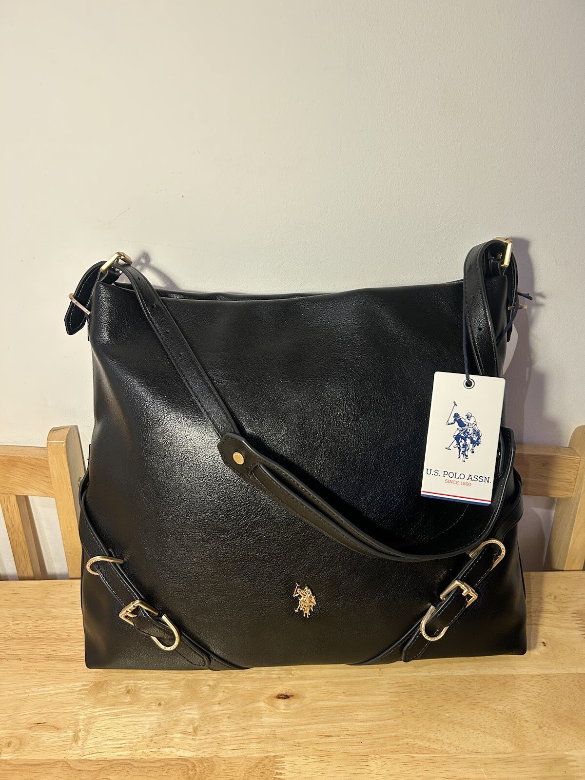 ALTRA Borsa a mano US Polo Assn alta nera in pelle PU cachi + tracolla nuova con etichette spedizione gratuita