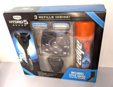 Gift Set Schick Hydro 5 Razor Handle 2 Cartridges Edge Shave Gel 7 oz Socks 6 PC
