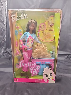 Stylin Pup Barbie Dark Hair with Ginger Dog African American Rare
