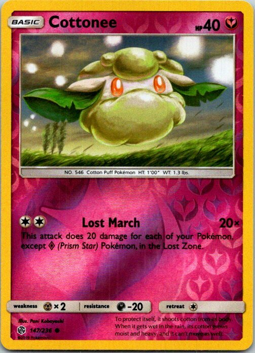 Cottonee 147/236 Reverse Holo Pokemon Sun & Moon Cosmic Eclipse Mint