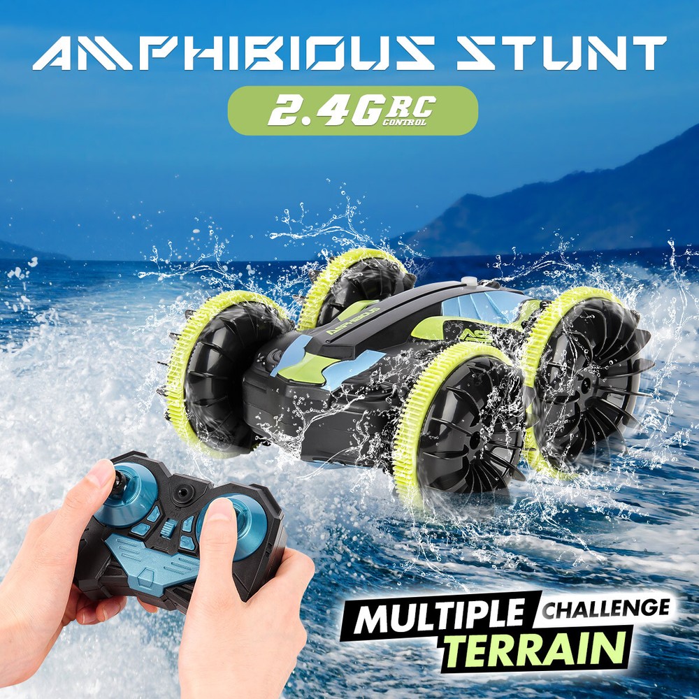 1/24 2.4G 4WD Water Land Amphibious RC Car 360°Rotation Stunt Racing Car Toy