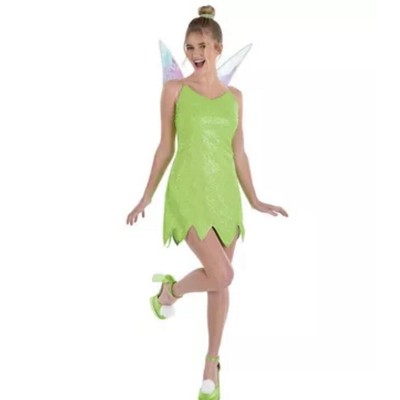 Disney Adult L Tinker Bell Costume 5 Pcs Green Dress Halloween Fairy Party Pixie