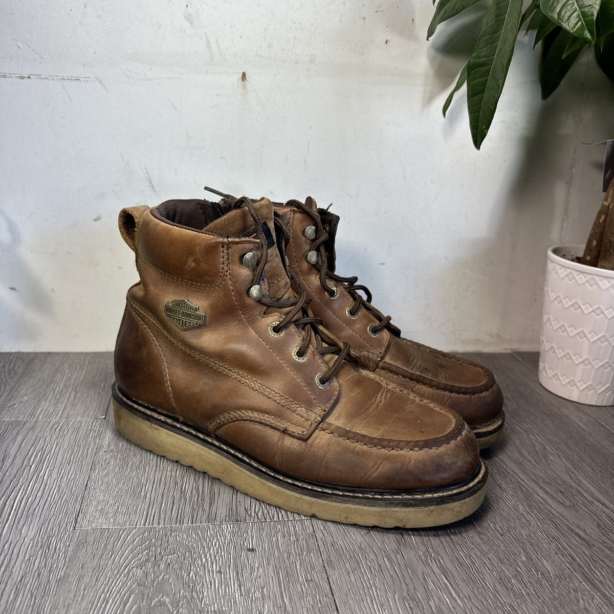 Harley Davidson Moc Toe Leather Moto Boots Mens Size 10 