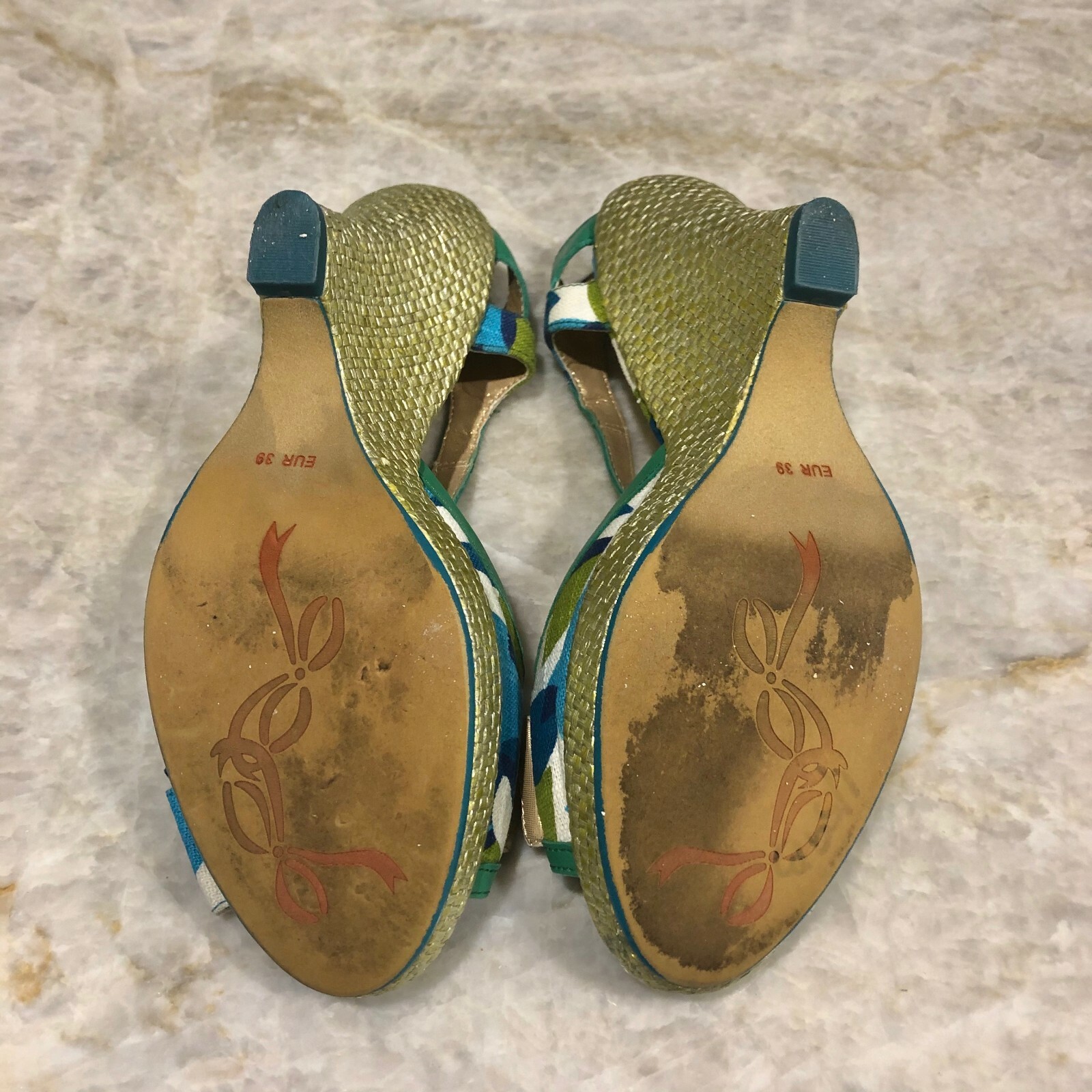 Poetic Licence London T Strap Bow Metallic Wedge Heels Sandals Shoe Size 39 US 8