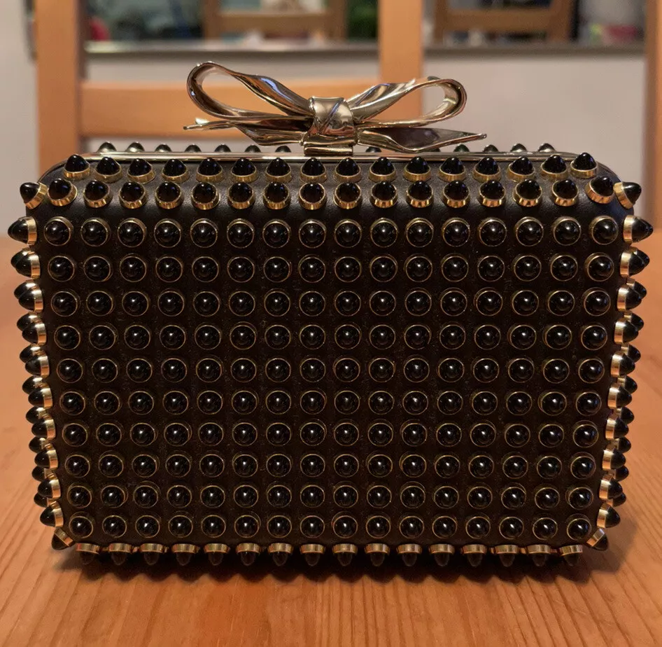 Christian Louboutin Black Studded Fiocco Box Cabo Clutch Bag Chain RRP  US$1,895+