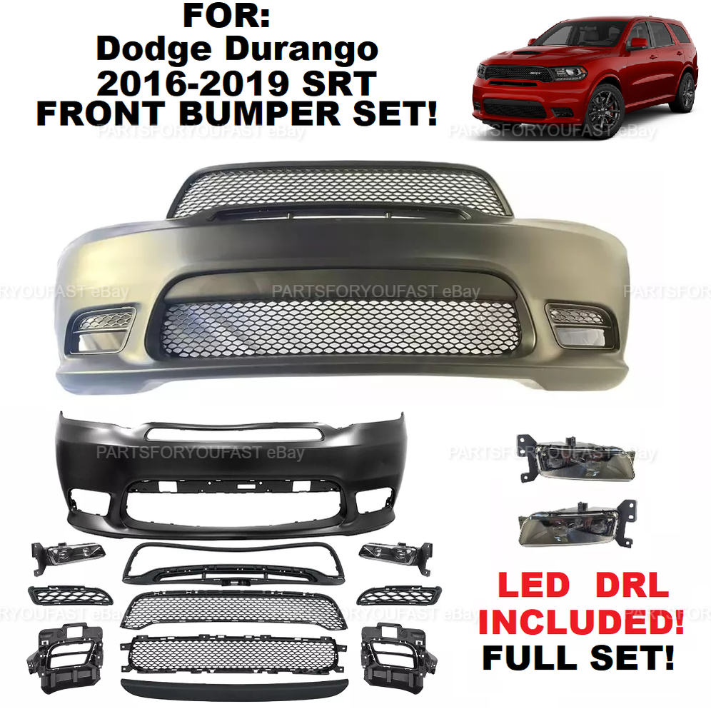 2016-2020 Dodge Durango SRT Style Front Bumper Cover with LED Fog Lights  