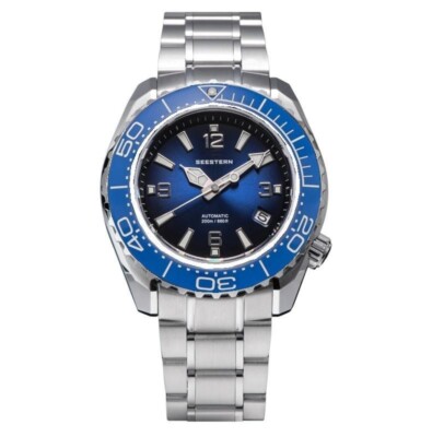 Seestern S416 Automatik Stahl Keramik Silber Blau Datum Herrenuhr
