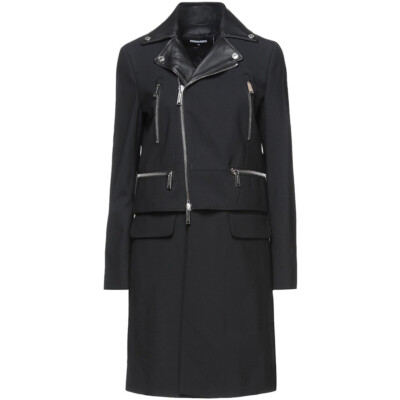 DSQUARED2 Coat Biker Jacket Wool Leather Trim Zip Black Size 40 - RP £1595.00