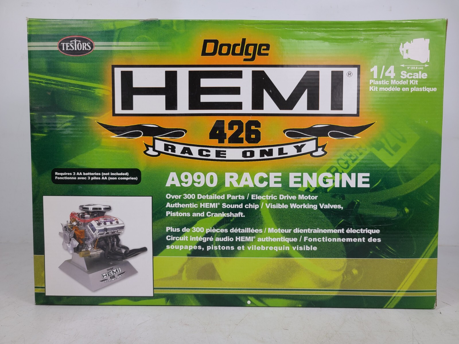 (NEW) Testors 426 Dogde Race Only Hemi A990 Engine Model Kit 1/4 Scale
