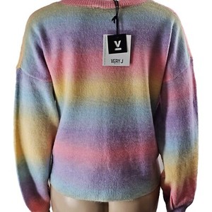 Very J Women's Long Sleeve Sweater Pullover Round Neck Top pastel back