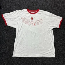 BTS White Xl T Shirt Official Red Ringer K Pop Hot Topic Band Tee