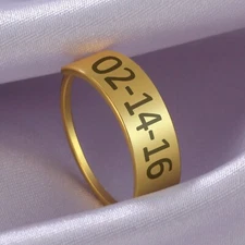VASSAGO Customized Name Birthday Date Front Wide Back Thin Personalized Ring
