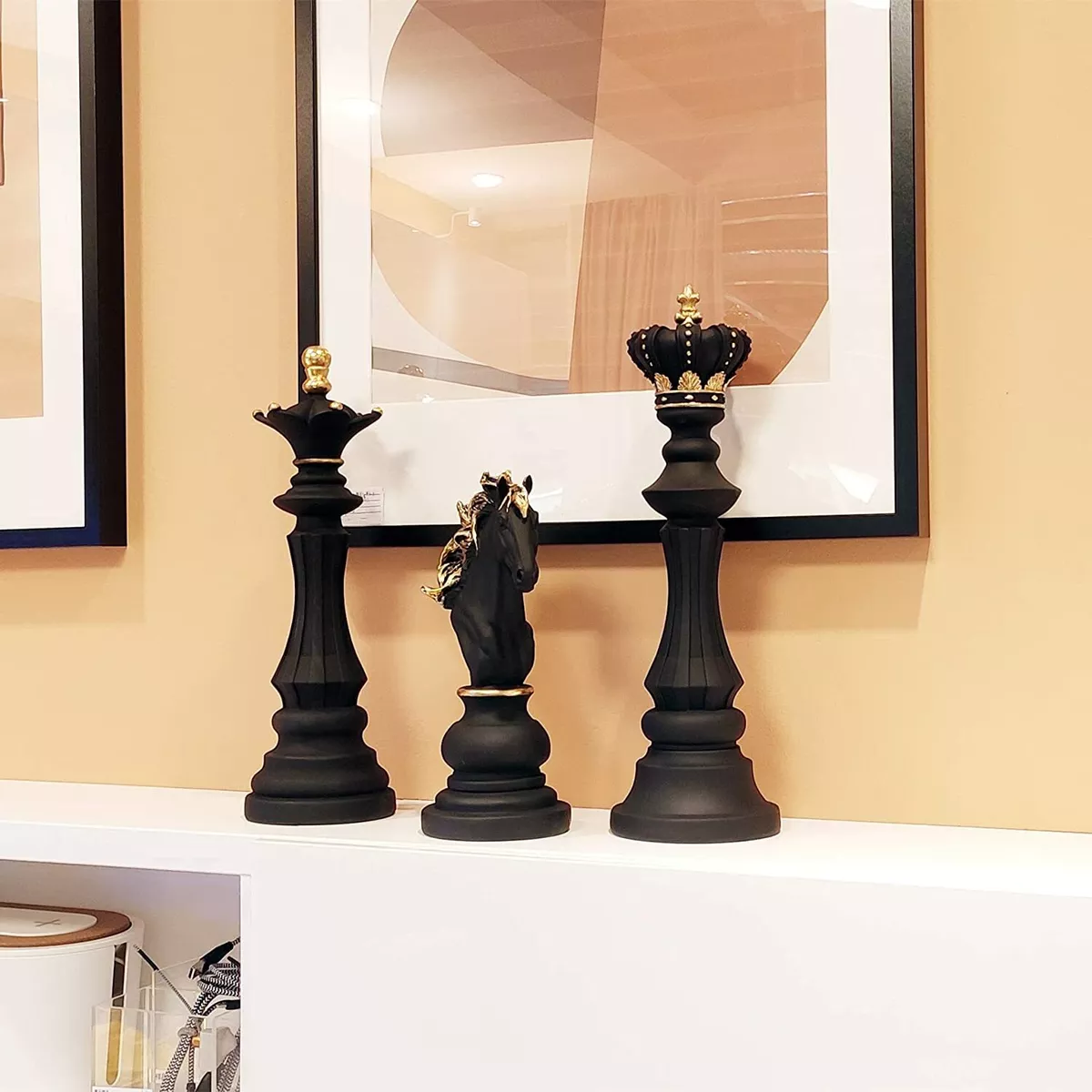 Large Chess Set Statue Sculpture Black Modern Home Decor King