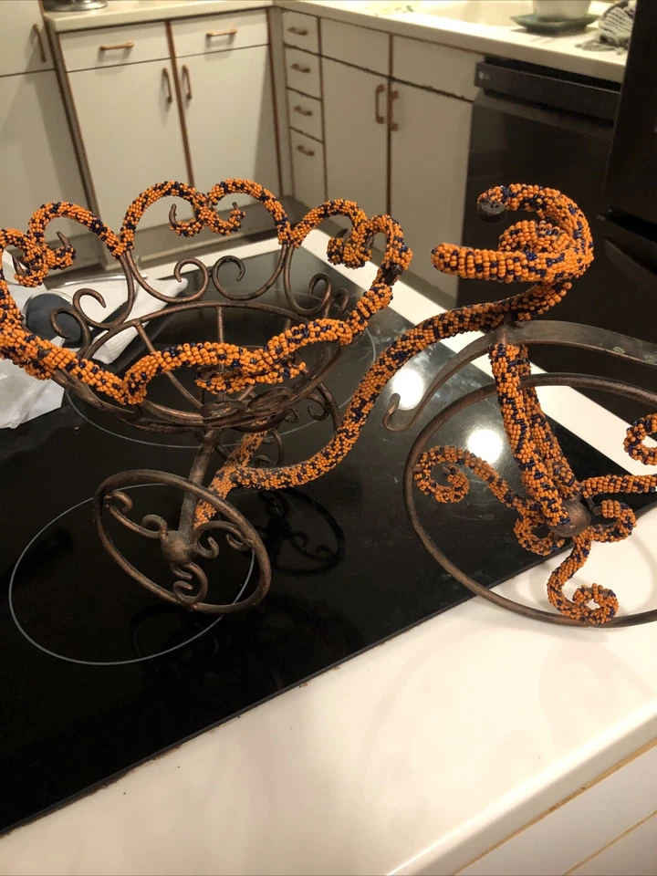 Mini bicicleta de hierro con cuentas naranja y negro Foto 4 de 4