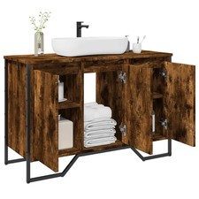 Badezimmer Waschbeckenunterschrank Raucheiche 91x35x60 cm Ingenieurholz mit Wandfix Metall