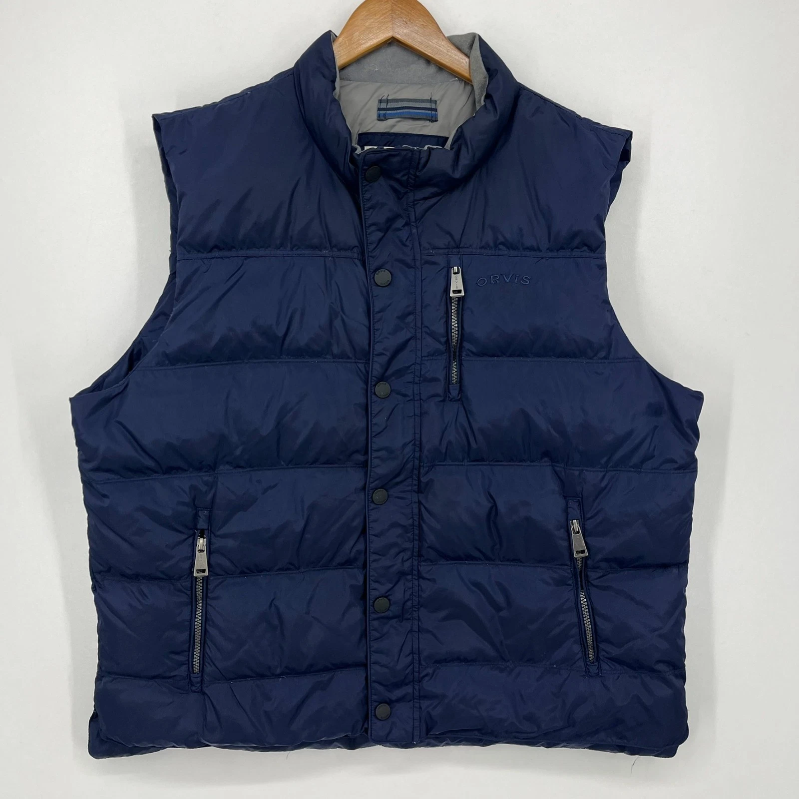 Orvis Duck Down Puffer Vest Men's Size XL Navy Blue Full Zip Pockets Lined
Opens in a new window or