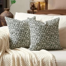 Neutral Floral Pillow Covers 18x18 Set of 2, 18" x 18" Pack of 2 Green