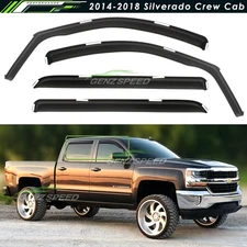 For 2014-2018 Silverado Crew Cab In-Channel Rain Guards Window Visors Vent Shade