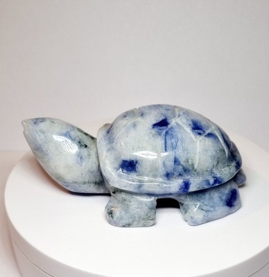 Blue Agate Turtle 95mm, Natural Crystal Stone Carving, Home Decor UV reaction 