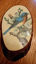 Vintage P.H. Gonner Blue Bird on branch Wooden Art Plaque Made in USA 8" x 5"