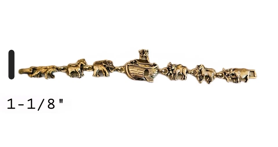 Noah's Ark Chain Braclet 7.75" Gold Tone Black Velvet Lot Case Fashion Jewelry - Image 3 of 4